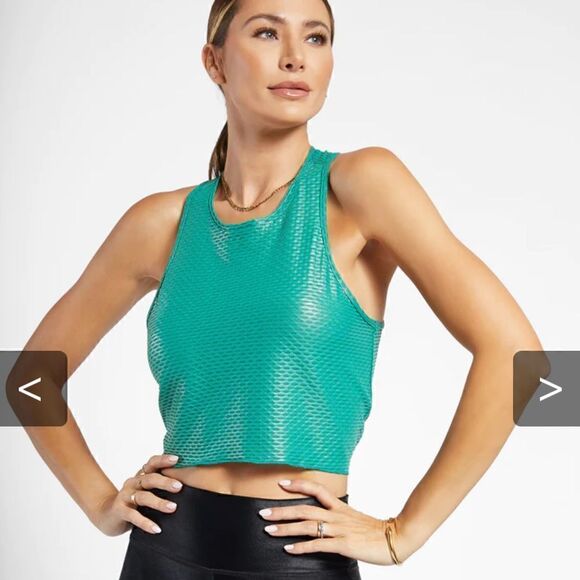 Koral Tops - KORAL Raegan Shiny Netz Tank - Emerald Green Size S